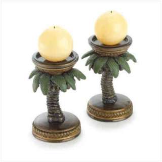 Tropical Bahama Palm Tree Candle Holder Pair  