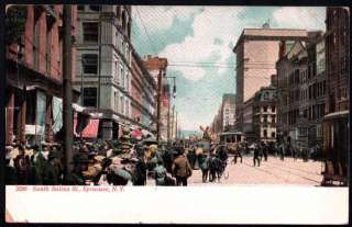 NY,Syracuse,So Salina St,Packed Sidewalk,Trolleys,1900s  