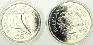 Falkland Islands Silver BU $5 & $10 1979 (Encapsulated)  