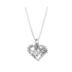   Sterling Silver One Sided Best Friend Flowered Heart Necklace Jewelry