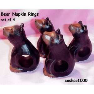 Set of 4 wooden Black BEAR Bears NAPKIN RINGS ring NEW 