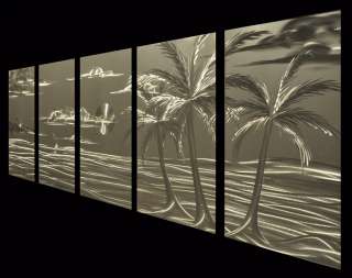   Metal Wall Art Painting Hawaii Palm Tree Paradise Sail Boat  