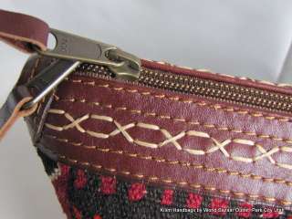 Medium Travel Bag Made w Leather Antique Kilim Turkish  