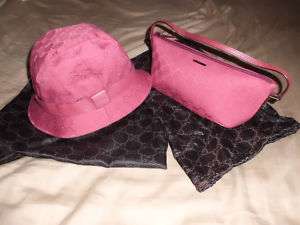 Authentic Gucci Hat & Purse Bag Set Pink Monogram MINT with Dust Bags 