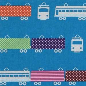  echino canvas designer fabric train blue from Japan (Sold 