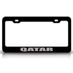 QATAR Country Steel Auto License Plate Frame Tag Holder, Black/Silver
