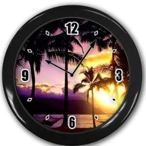  Palm Trees Sunset Beach Wall Clock Black Great Unique Gift 
