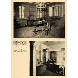 1930 Print Jacobean Style Office Paneling Furniture 