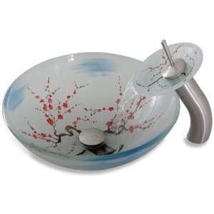 Geyser Japanese Bathroom Glass Vessel Sink and Brushed Nickel 