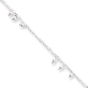  Beaded Figaro Anklet in Sterling Silver, 10 inch Jewelry