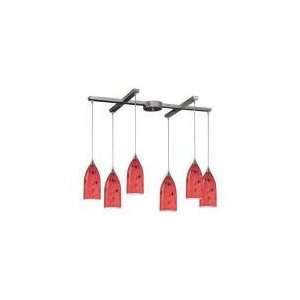  6 Light Pendant In Satin Nickel And Fire Red Glass