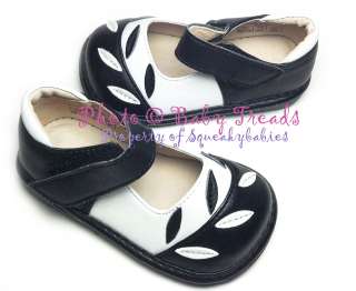 Squeaky Shoes Black White Tear Drop Mary Jane Velcro Strap Soft Sole 