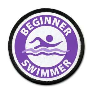   BEGINNER SWIMMER Pool Safety Alert 4 inch Sew on Black Rim Patch