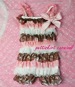 Newborn Baby Girls Pink Brown White Lace Petti Rompers Romper Strap 