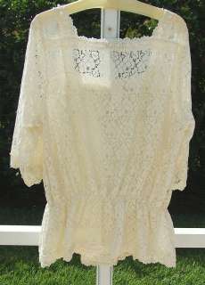   EMPRESS IVORY LACE FAUX PEARL BEADED DROP WAIST SHIRT TOP BLOUSE NEW