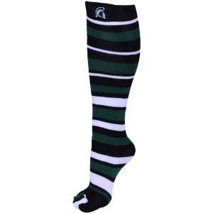   Ladies Black Green Striped Knee High Toe Socks