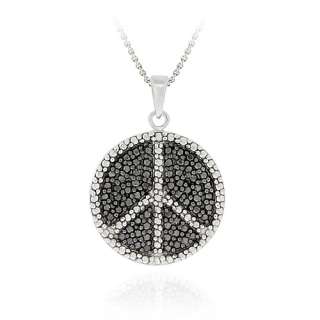925 Silver Black Diamond Accent Peace Sign Necklace  