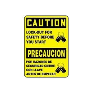 CAUTION LOCK OUT FOR SAFETY BEFORE YOU START (W/GRAPHIC) (BILINGUAL 