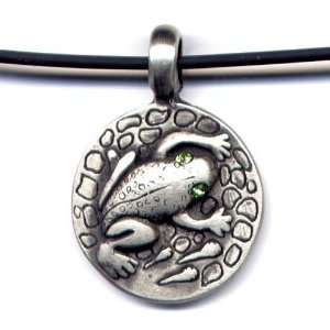  Green Grystal Frog Pendant Necklace 16 Black Cord Animal 