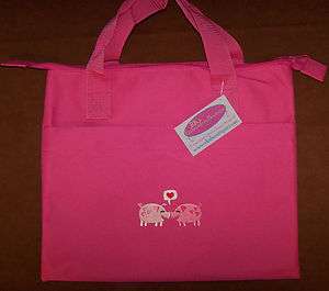   Pair Custom Embroidered Banker Style Zipper Pig Tote Bag NWT  