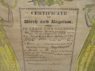 1833 TAUFSCHEIN ANTIQUE BAPTISM BIRTH CERTIFICATE FRAKTUR BORDEN 