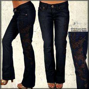 New AFFLICTION SINFUL Womens Jeans DRAGON Design with Sinful Emblem 