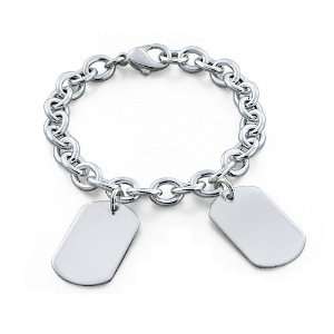  Womens Sterling Silver Dual Dog Tag Charm Bracelet 