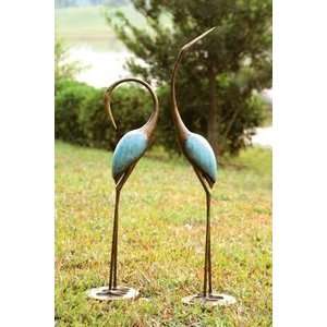 Contemporary Bronze Verdi Garden Crane Statue Pair  