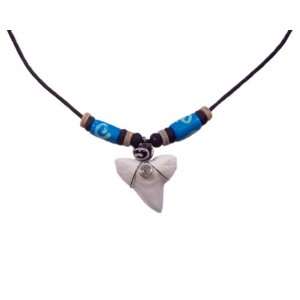  Large Shark Tooth Necklace Blue Beads 