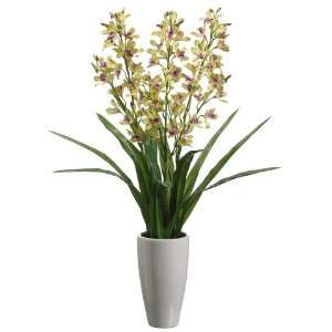   Ceramic Pot Artificial Green Vanda Orchid Plants 26