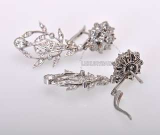 Estate Platinum Diamond 1930 Flower Earrings  