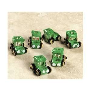  3   Green Tractor Lampwork Glass Beads Arts, Crafts 