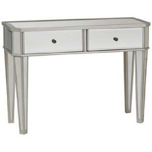  Silver Wood Mirrored 2 Drawer Console