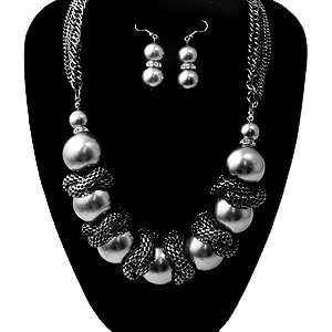 Chunky Acrylic Pearl & Metal Hematite Crystal Accented Necklace and 