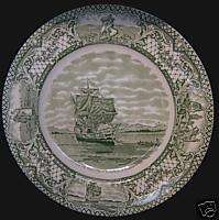 Crown Ducal Colonial Times Green Plymouth Harbor Plate  