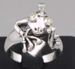 SMOKER DRINKER FUNNY FROG 925 STERLING SILVER WOMENS RING SIZE US 5 EU 