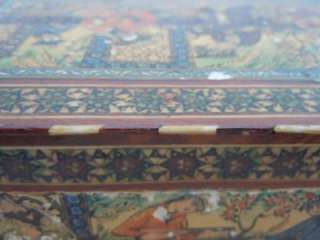 Islamic Persian Qajar Hand Painted Marquetry Trinket Box  