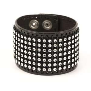  New black leather women genuine wristband cuff bracelet by 