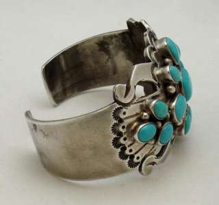 NAVAJO SILVER TURQUOISE CUFF BRACELET BY RAY BENNETT  
