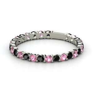   Thin Band, Sterling Silver Ring with Black Diamond & Pink Tourmaline