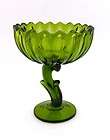 Vtg Indiana Glass Olive Green Lotus Blossom Tall Compote Pedestal 