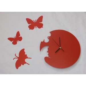   Design Red Butterfly Wall Clock with Black Hands 