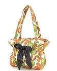 Flower Ribbon Accent Tote Bag Brown Olive Polka Dots