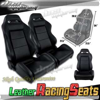 x2 PAIR 100% REAL BLACK LEATHER UNIVERSAL RACING SEATS/SEAT+SILDERS 