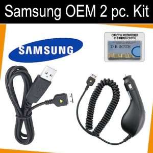 Original 2 Pc. Set OEM Data Cable + OEM Car Charger for your Samsung 