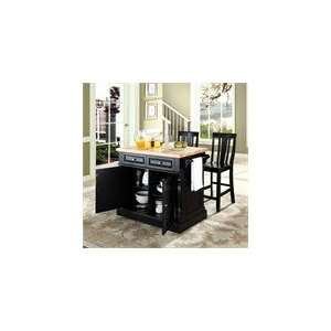  Butcher Block Top Kitchen Island in Black with 24 Shield 