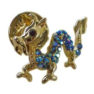  Miniature Gold Colored Dragon Pin With Light Blue Stones Jewelry