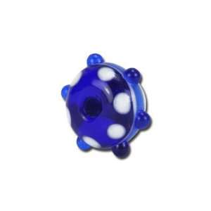  14mm Royal Blue Dots & Stripes Glass Beads   Large Hole Jewelry