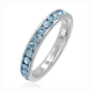 Bling Jewelry Stainless Steel Eternity Band Ring Blue Topaz Color CZ 