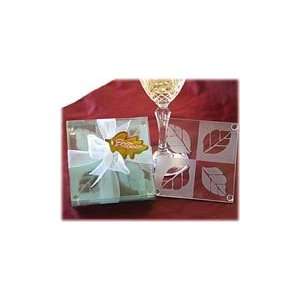 Fall in Love Frosted Leaf Design Glass Coaster Set  